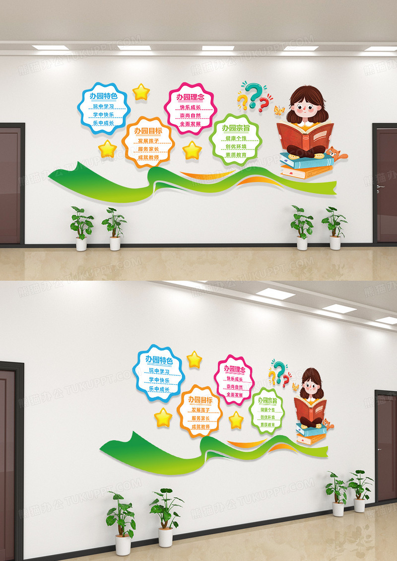 卡通办园理念办园目标幼儿园简介楼梯文化墙