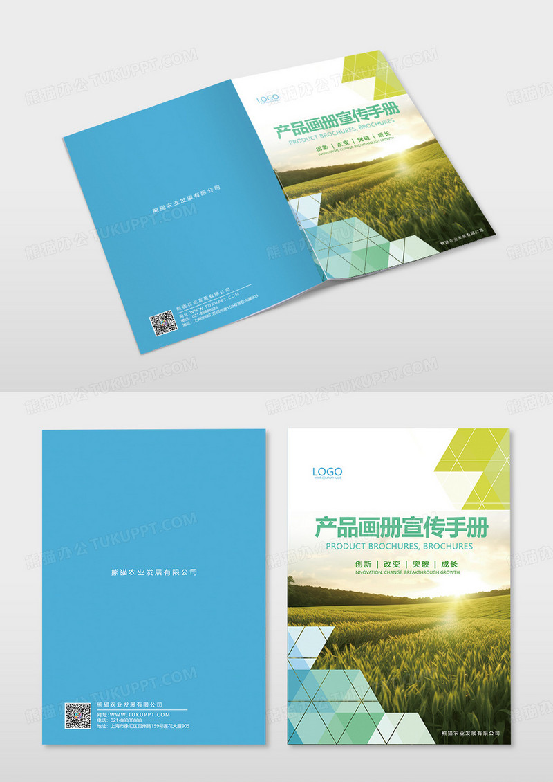 蓝色简约几何农业产品画册封面