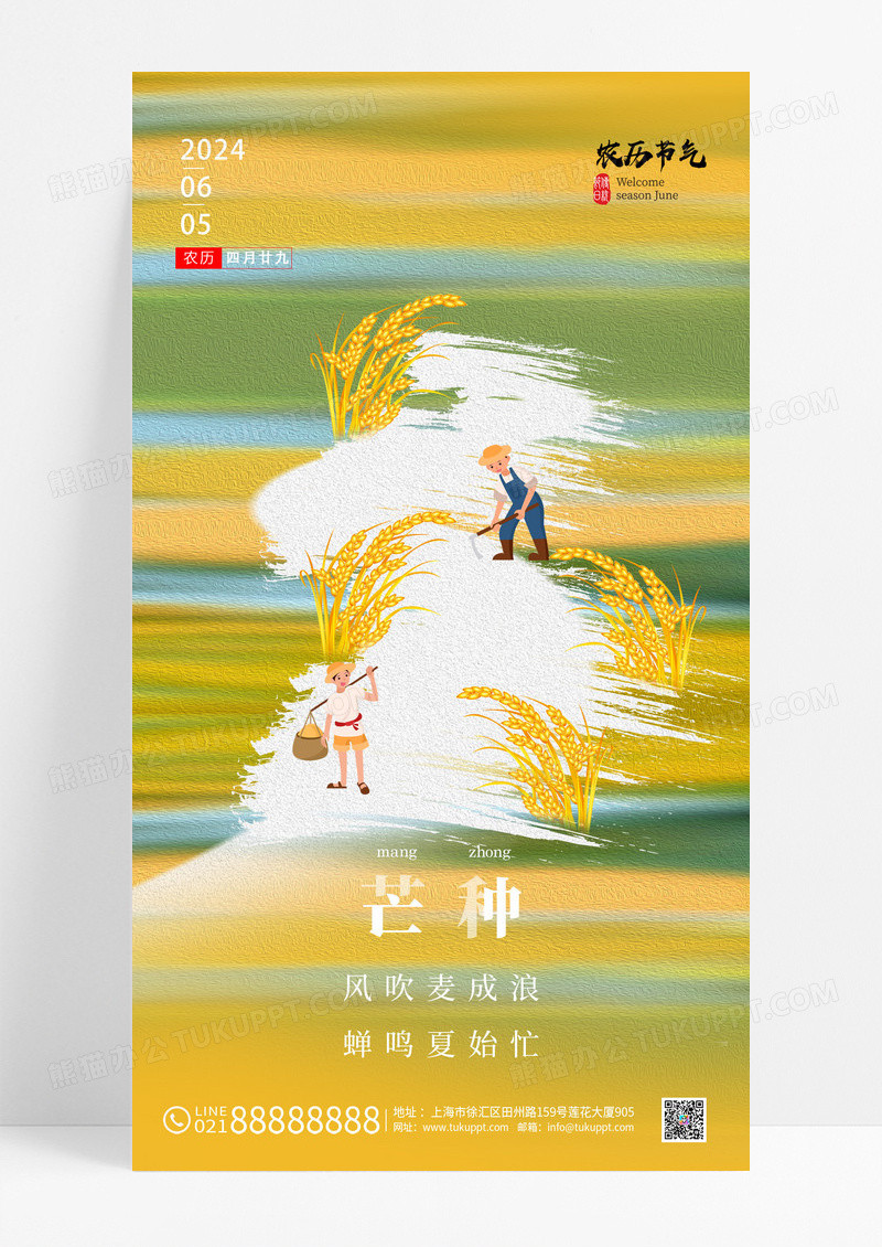 渐变简约24节气芒种手机海报