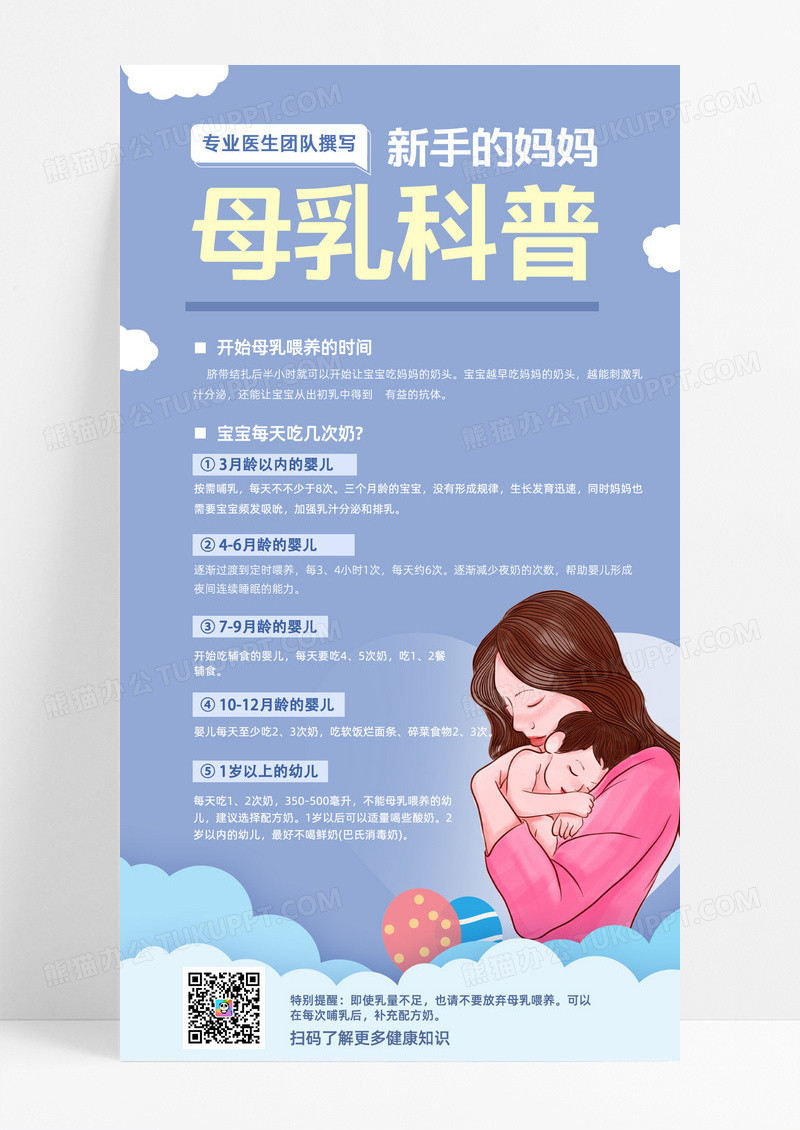 卡通文案排版新手妈妈母婴母乳喂养手机文案海报