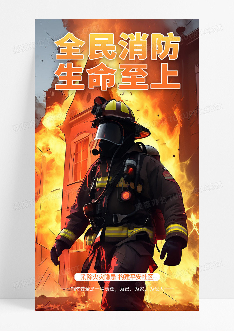 黄色119全民消防消防宣传手机文案海报消防手消防手机文案海报