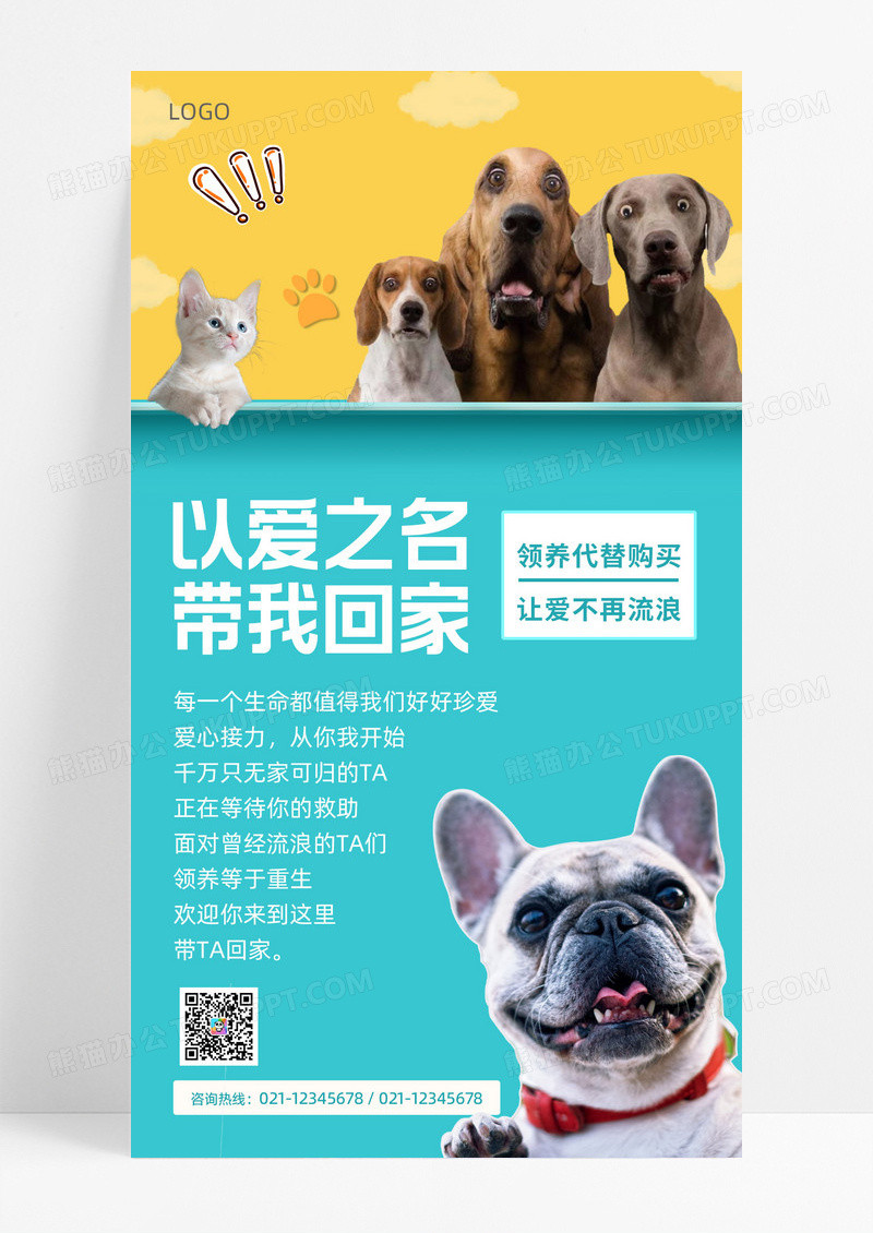 简约小清新宠物领养宠物手机文案海报