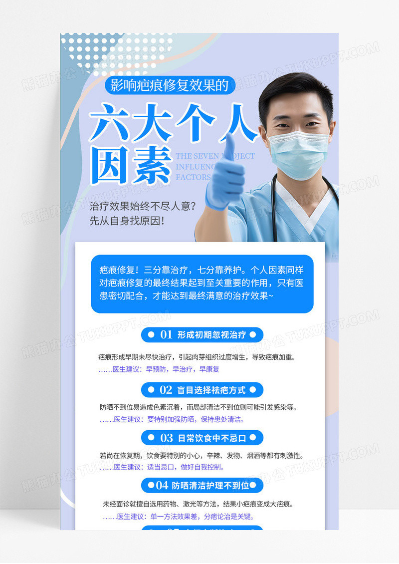 蓝色简约商务影响修复效果因素医疗知识宣传长图医疗医院