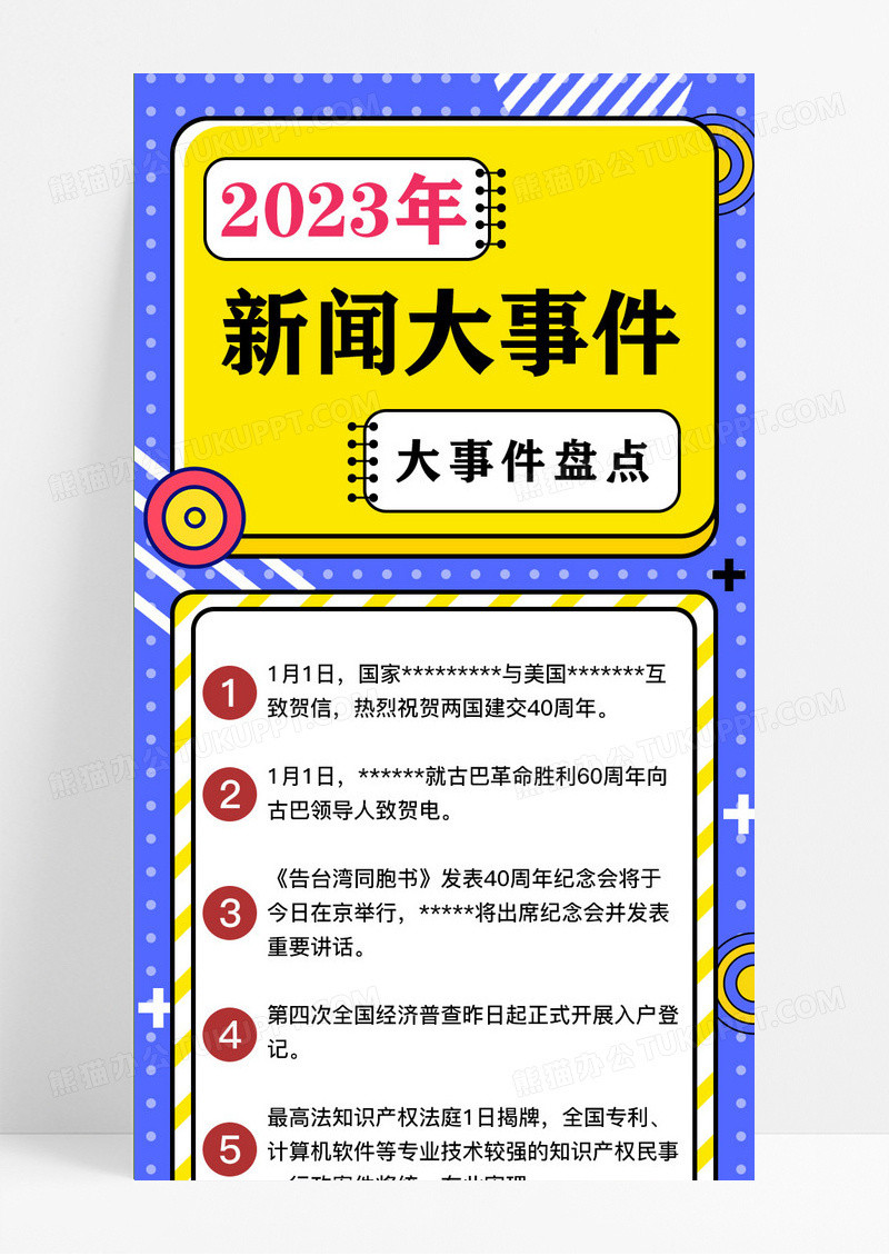 蓝色孟菲斯风2023新闻大事件2023大事件长图手机长图