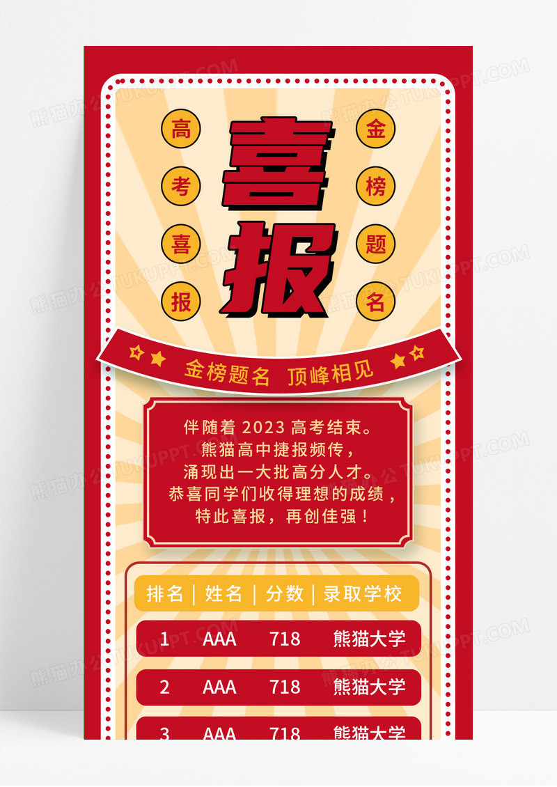 红色复古高考喜报考研喜报长图手机长图