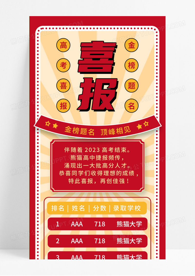 红色复古高考喜报考研喜报长图手机长图