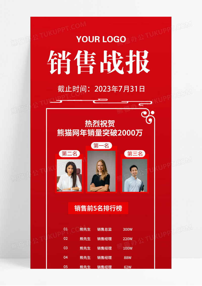 红色简约喜庆风销售战报企业销售战报长图模版