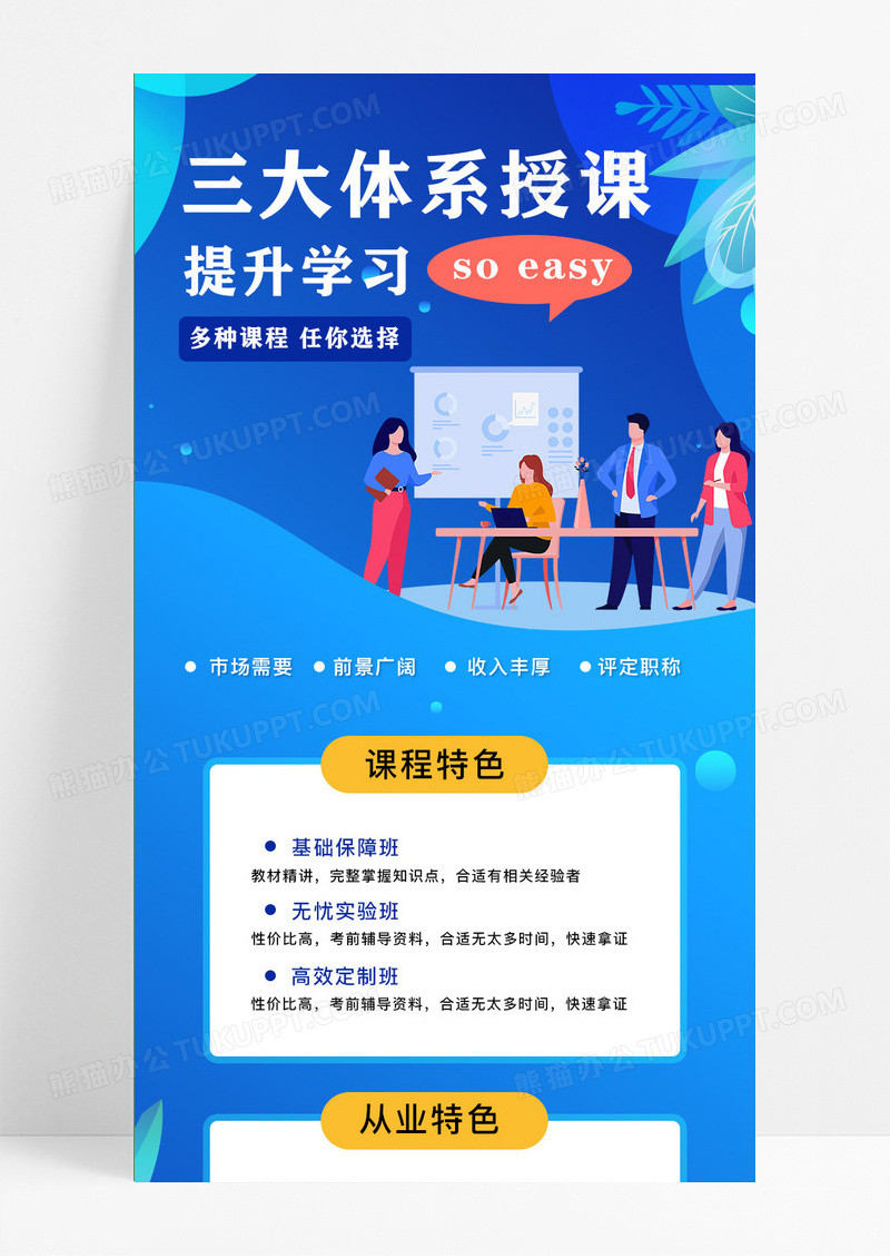 蓝色三人体系授课提升学习培训ui手机长图教育培训