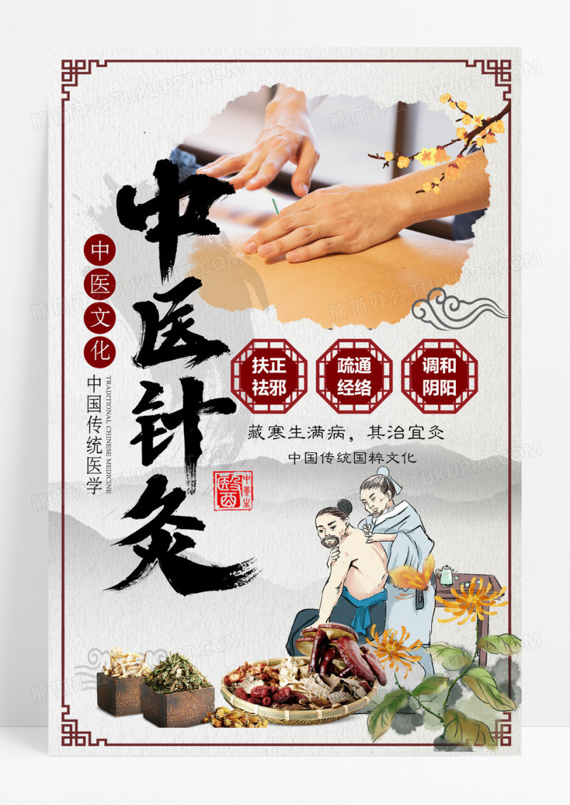 国风中医针灸医学传统文化海报