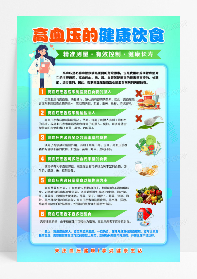 绿色浅色简约卡通创意全国高血压日宣传健康教育知识海报