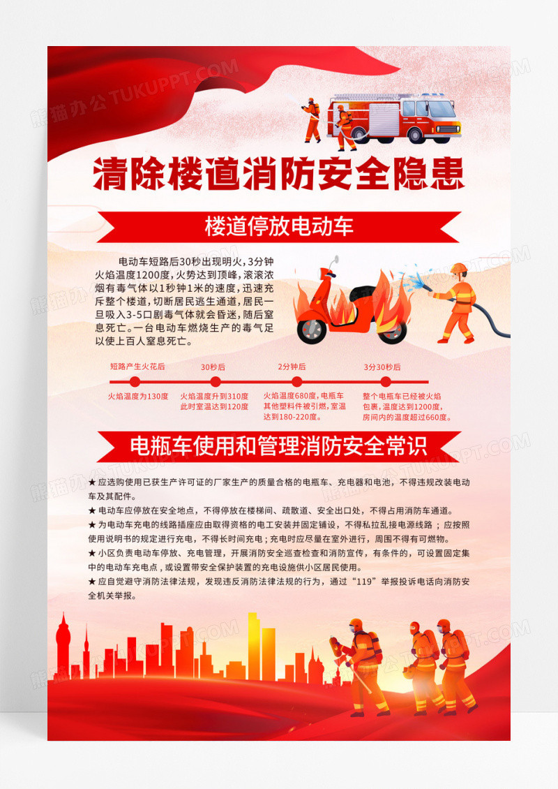 红色简约冬天冬季消防安全宣传海报