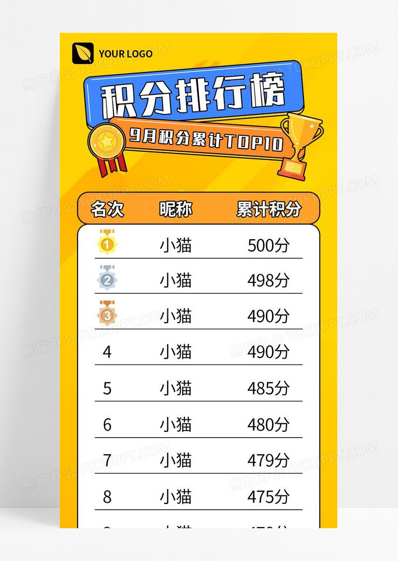 橙色简约积分排行榜9月积分累计宣传长图