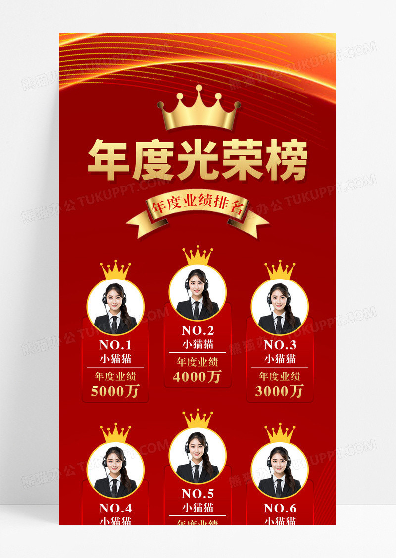 红色庆典年度光荣榜业绩排名手机长图