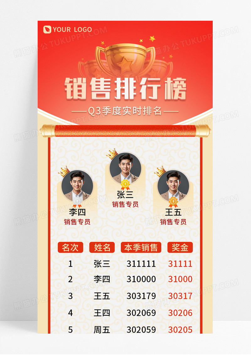 红色卷轴季度销售排行榜宣传长图