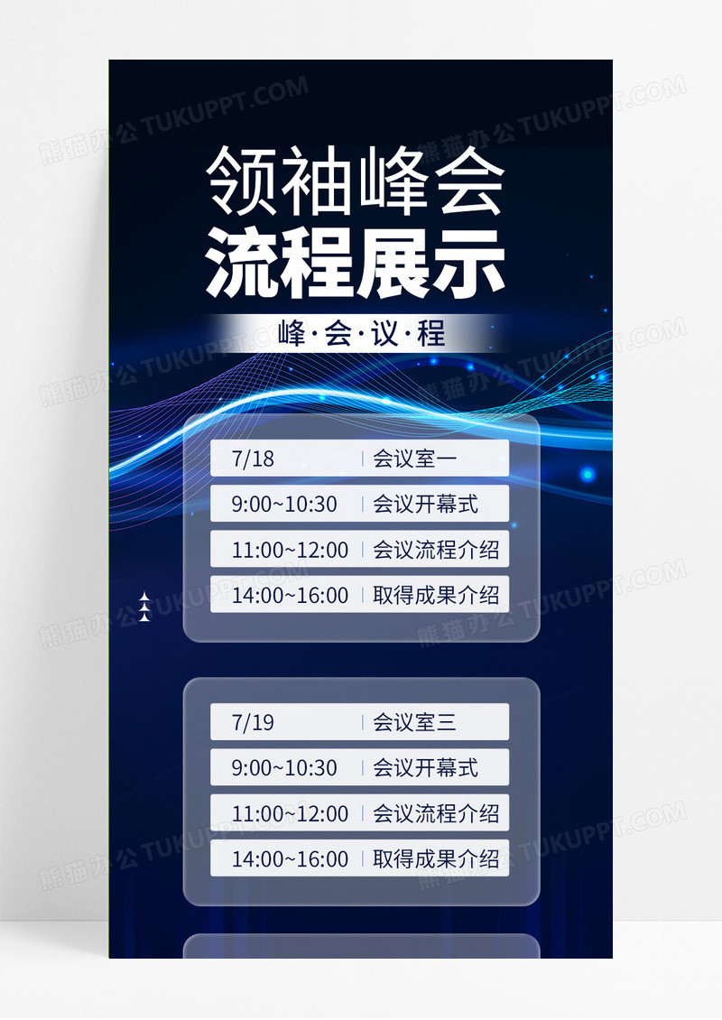 蓝色商务线条科技领袖峰会流程展示营销长图手机海报