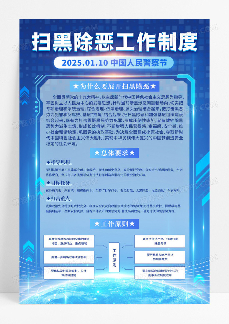 蓝色简约中国人民警察节警察制度宣传海报