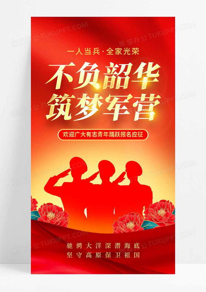 红色党建风剪影风征兵宣传2025春季征兵手机宣传海报