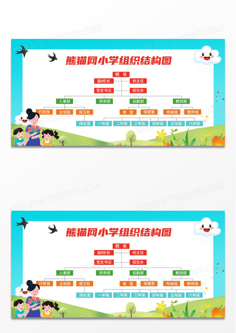 简约卡通组织结构图展板宣传栏海报小学人员组织架构图