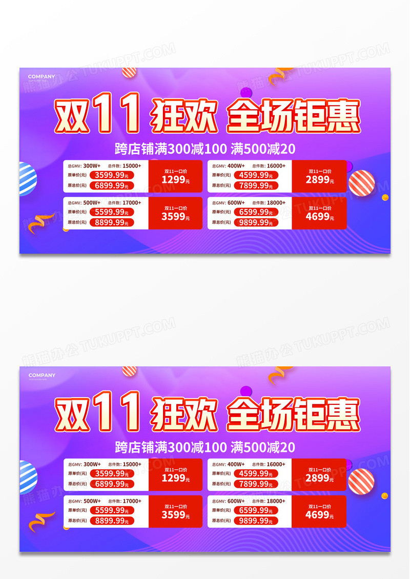 橙红色渐变风双11狂欢全场钜惠促销活动展板设计