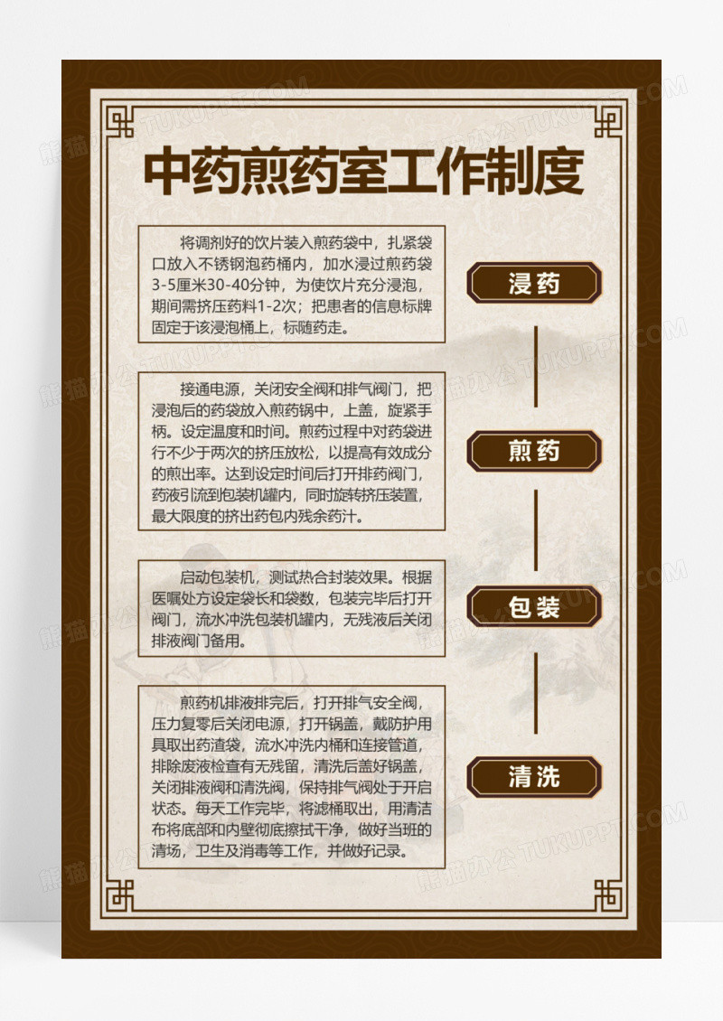 棕色中式中药煎药室工作制度海报背景党建制度
