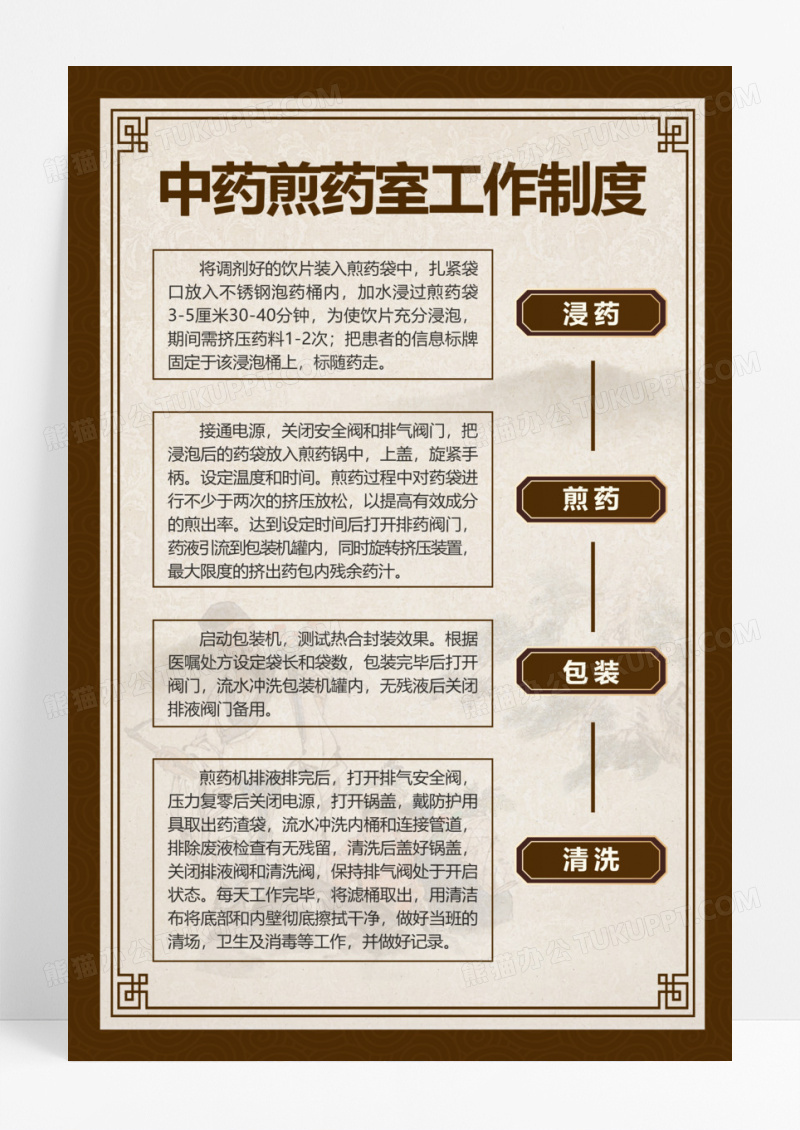 棕色中式中药煎药室工作制度海报背景党建制度