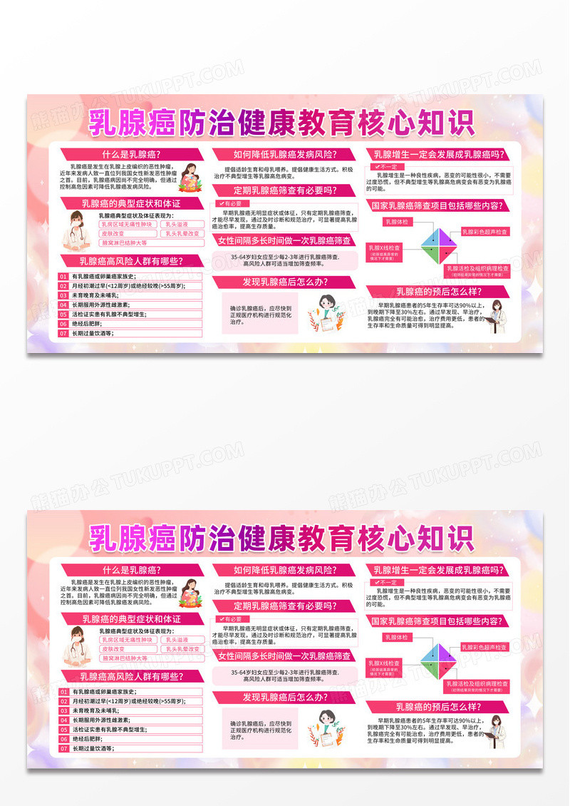 粉色时尚2024乳腺癌防治健康教育核心知识乳腺癌防治月预防乳腺癌宣传栏