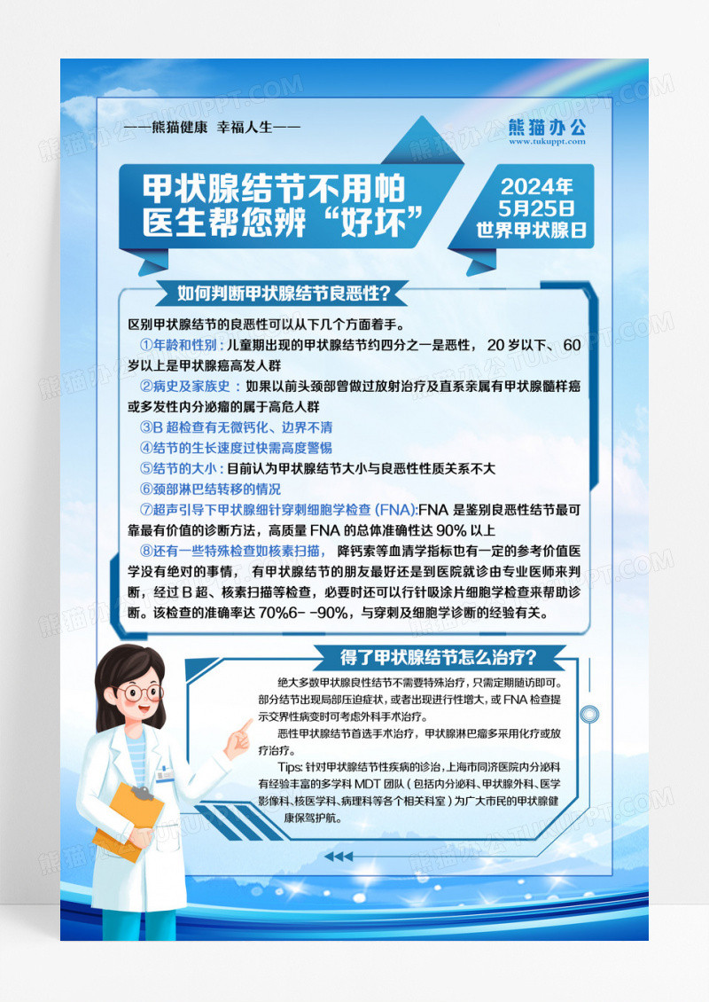 蓝色简约世界甲状腺日甲状腺结节健康教育知识宣传海报设计