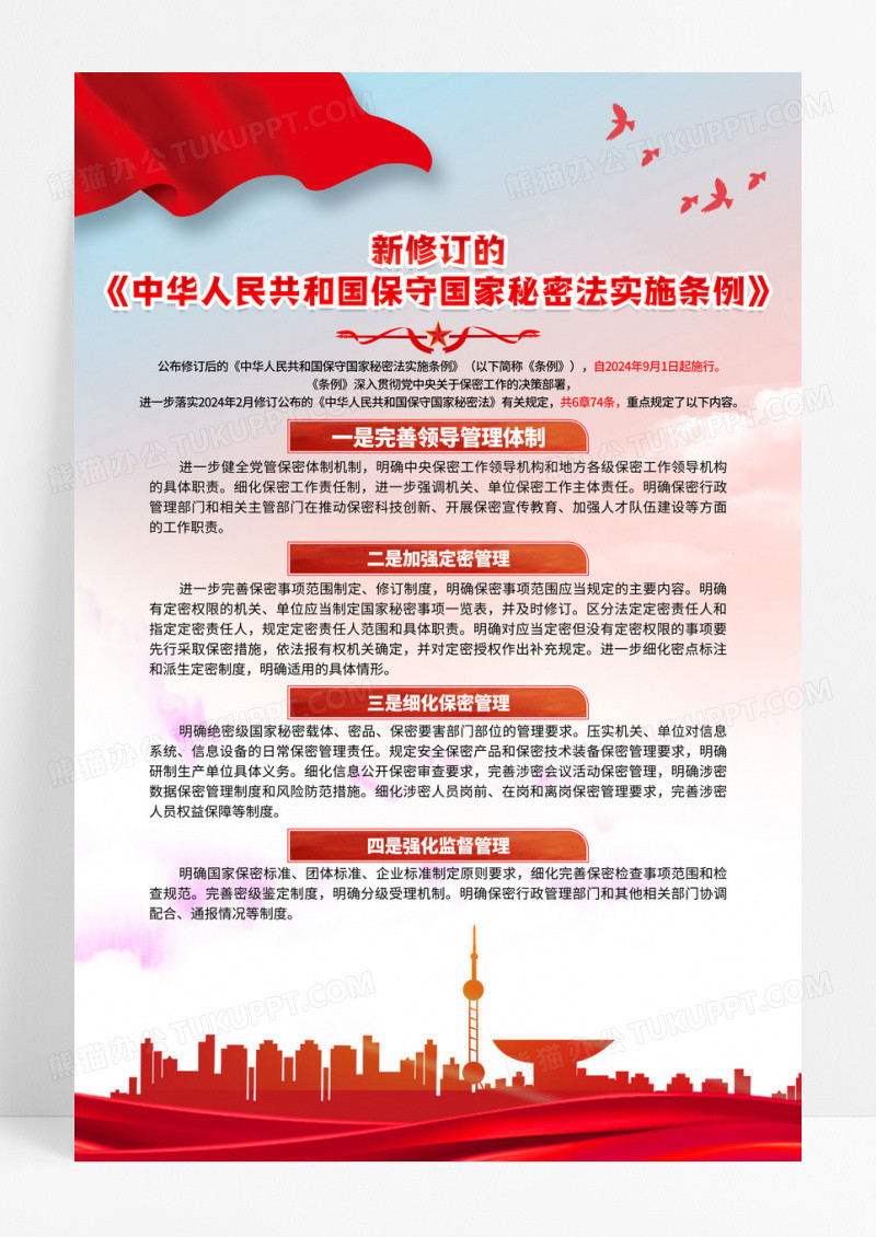 红色简约新修订的国家保密法宣传海报