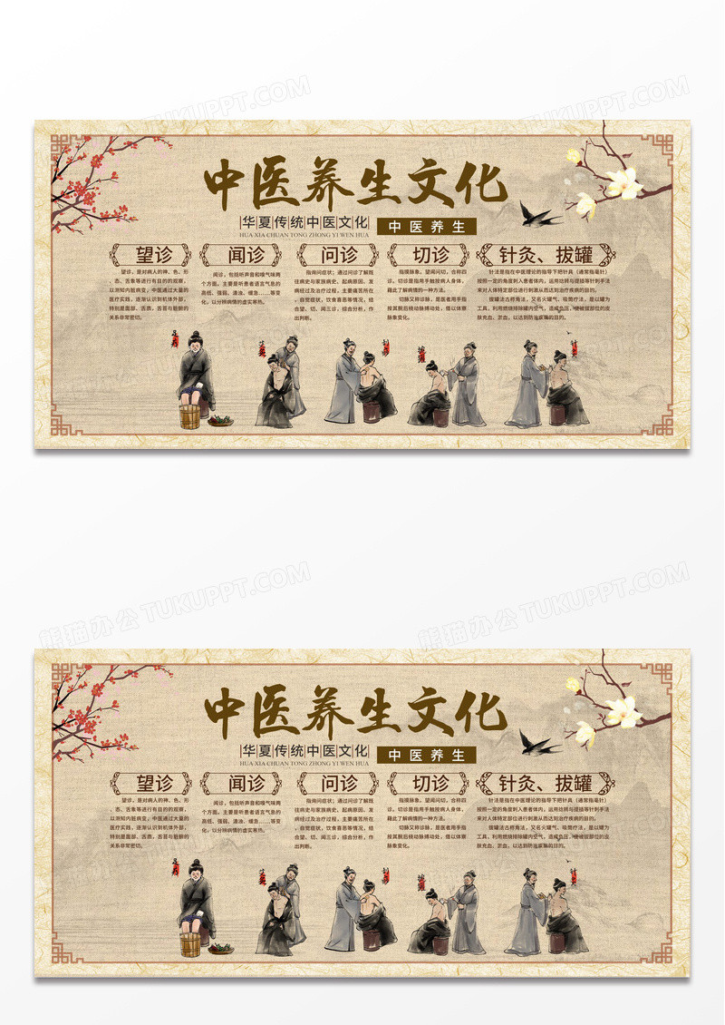 新中式水墨复古中国风中医养身文化展板