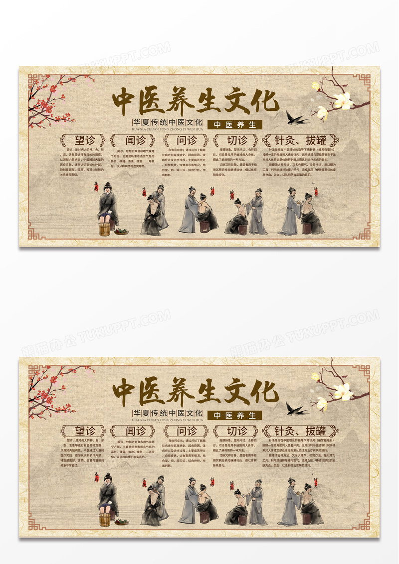新中式水墨复古中国风中医养身文化展板