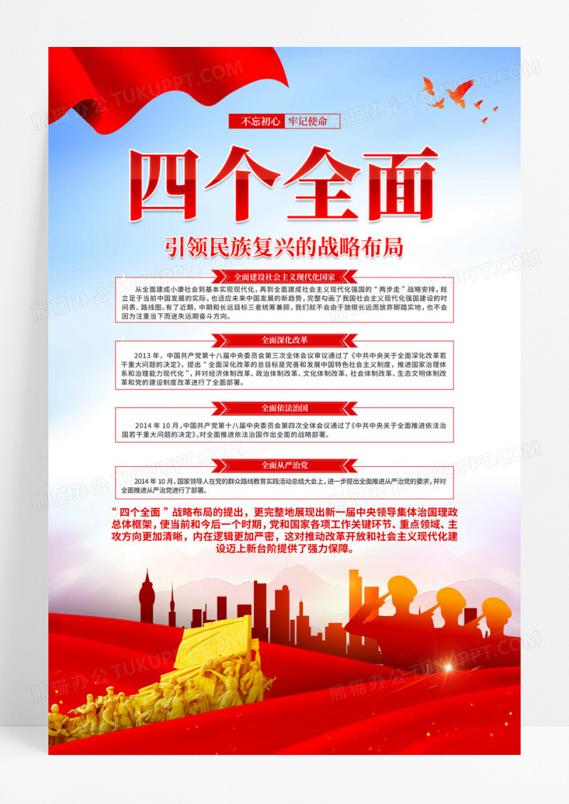 红色简约四个全面党政宣传海报