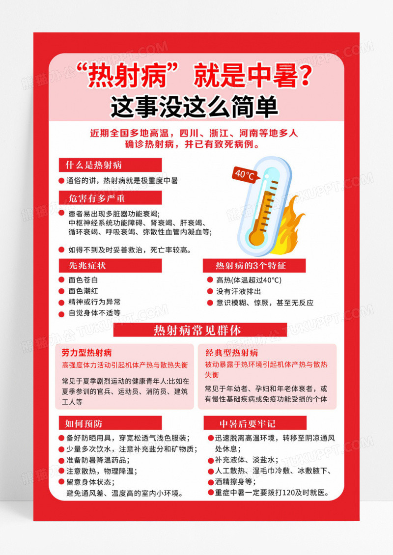 红黄色简约热射病疾病诊断知识讲解海报背景热射病海报