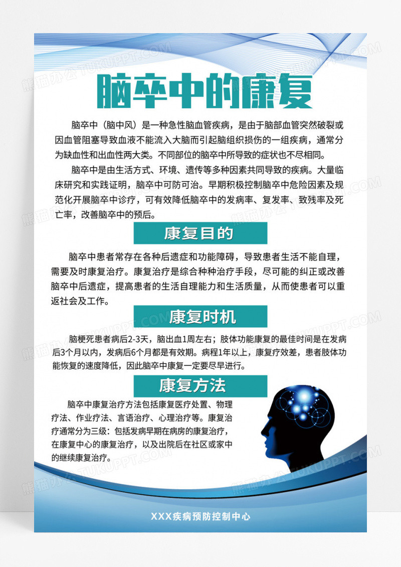 蓝色简约脑卒中康复知识宣传海报