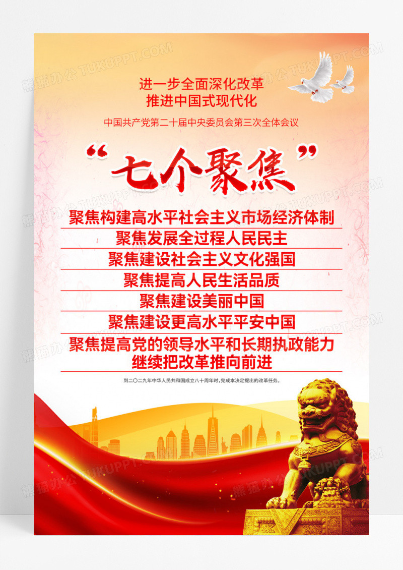 红金学习党的二十届三中全会精神七个聚焦党建宣传海报