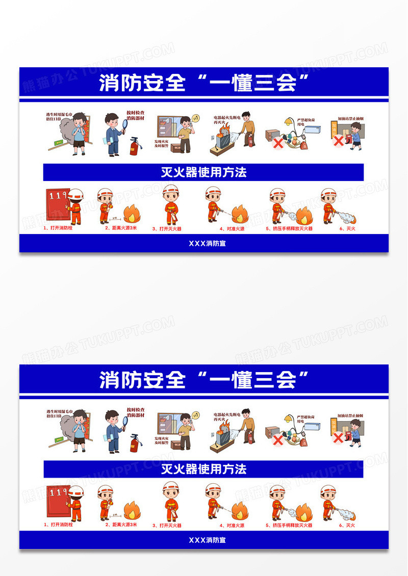 简约大气创意防火消防安全一懂三会三提示展板