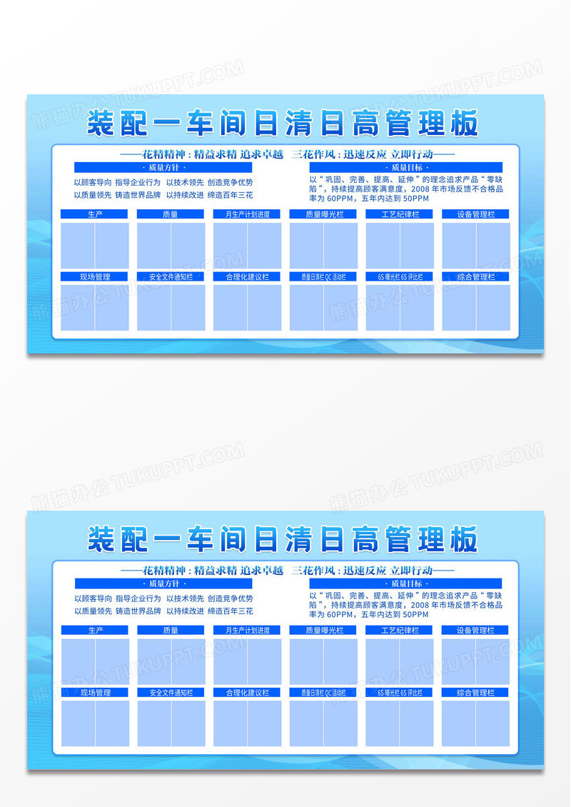 蓝色装配一车间日清日高管理展板质量看板
