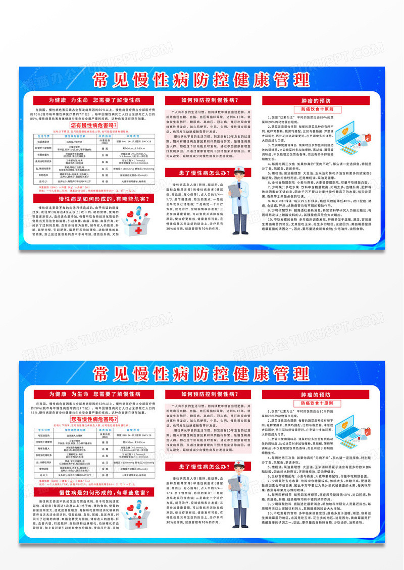 蓝色简约常见慢性病防控健康管理慢性病宣传栏展板设计