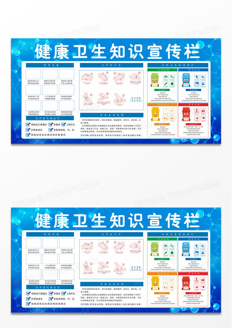 蓝色医疗背景健康卫生知识垃圾分类展板知识宣传栏设计