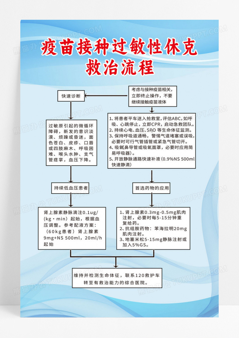 蓝色简约过敏性休克的临床处理程序过敏性休克海报宣传
