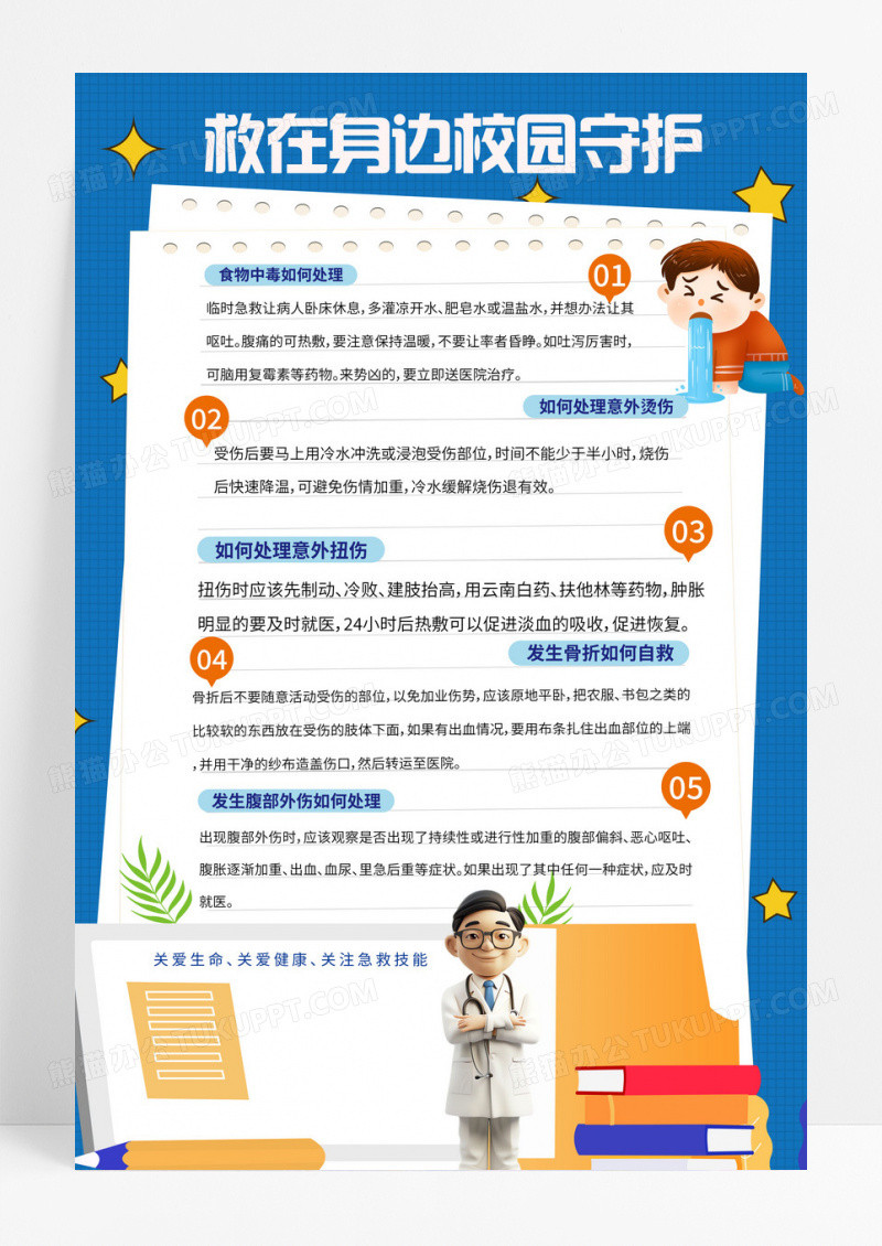 通用校园意外必学急救方法知识科普手机宣传海报