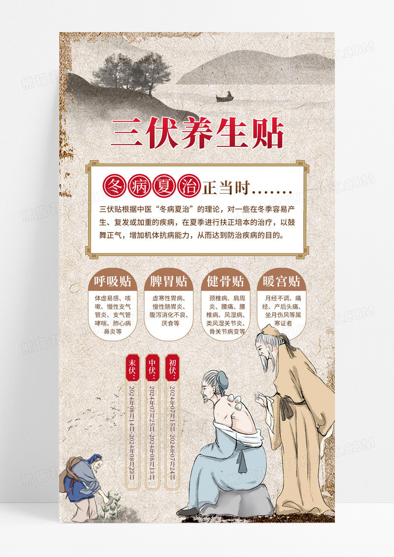 三伏天冬病夏治医疗中医手机海报