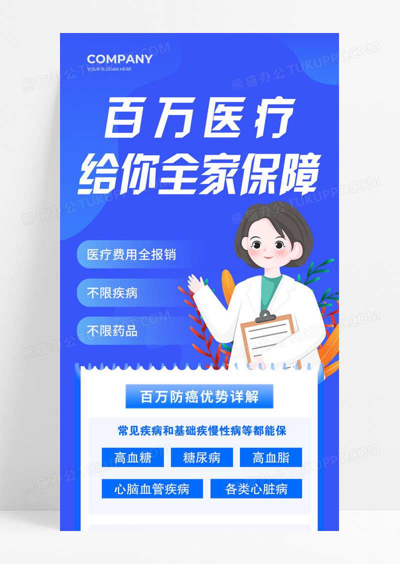 蓝色清新百万医疗给你全家保障医保宣传长图