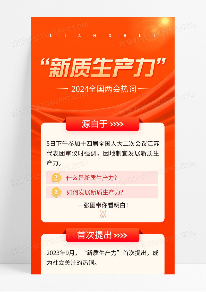 红色简约风新质生产力会议内容说明宣传长图