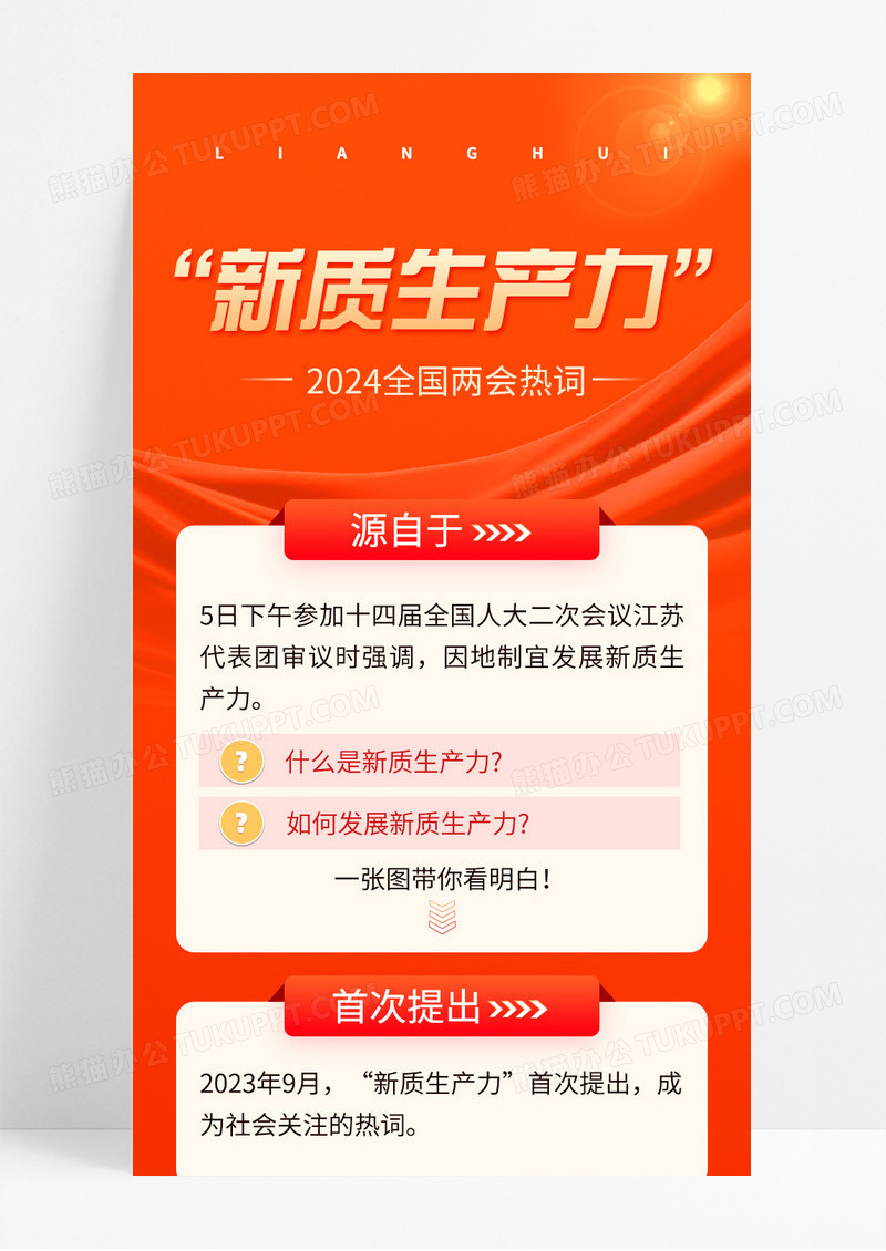 红色简约风新质生产力会议内容说明宣传长图