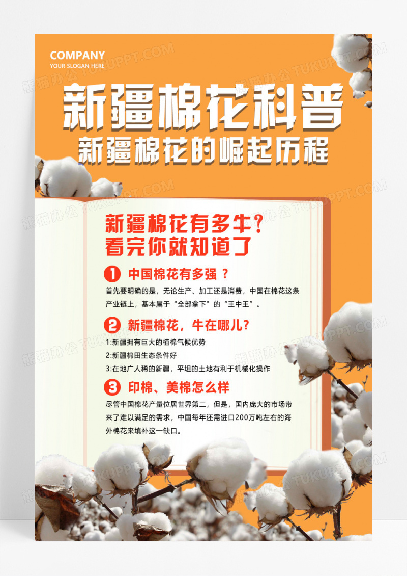橙色简约新疆棉花科普宣传海报
