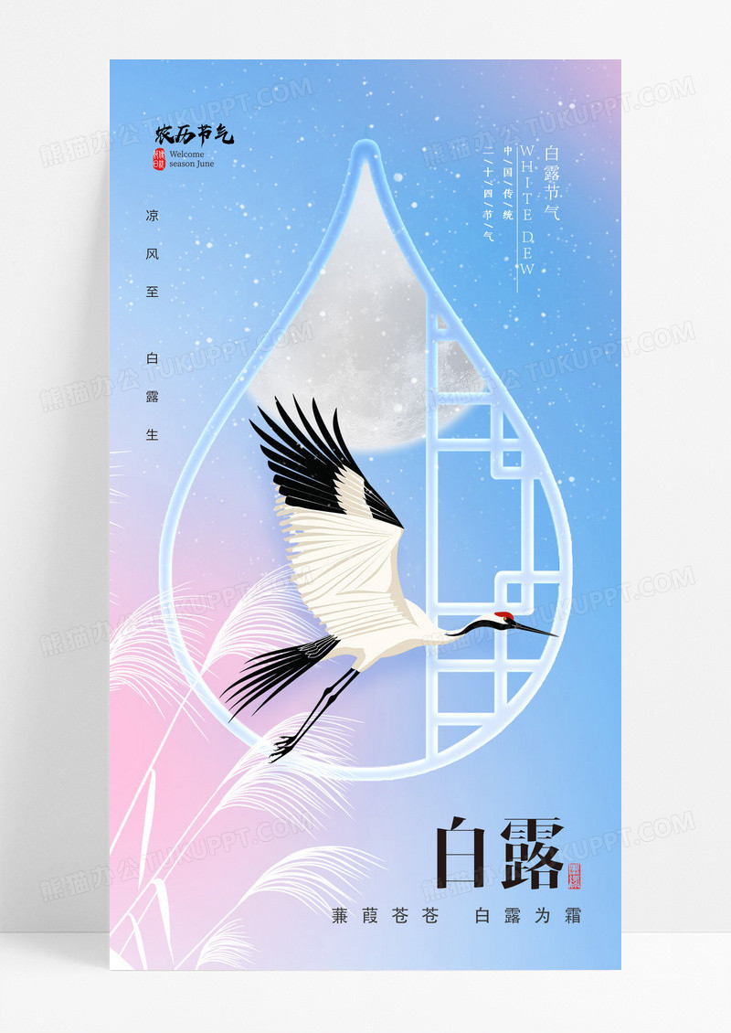蓝色渐变简约白露节气海报