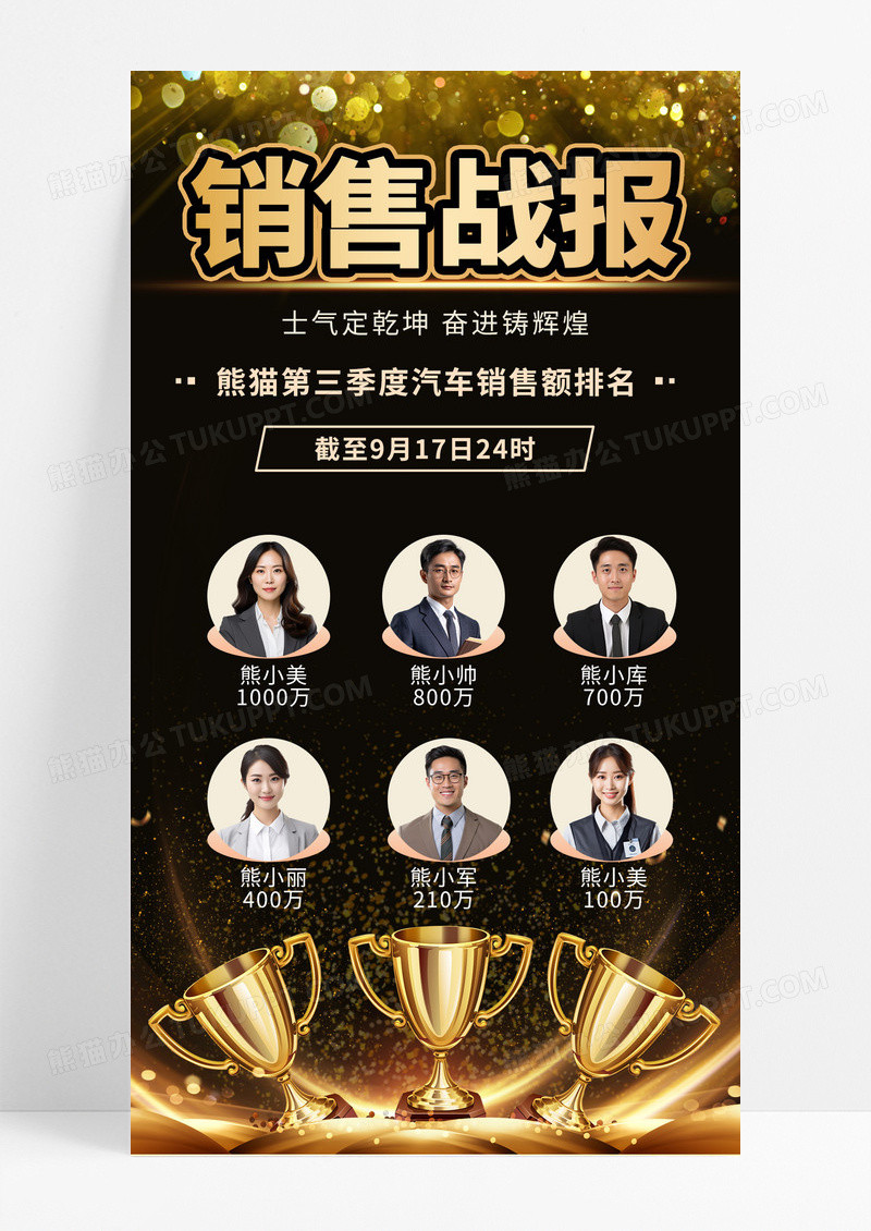 黑金色销售业绩战报激励宣传海报