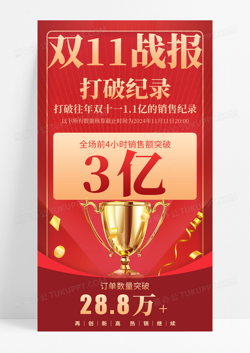 红色质感双11战报大气简约喜报捷报海报