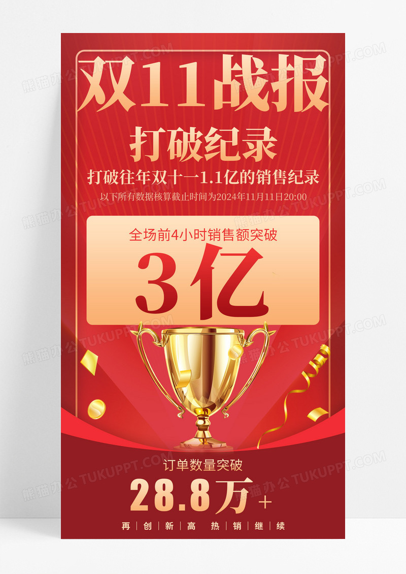 红色质感双11战报大气简约喜报捷报海报