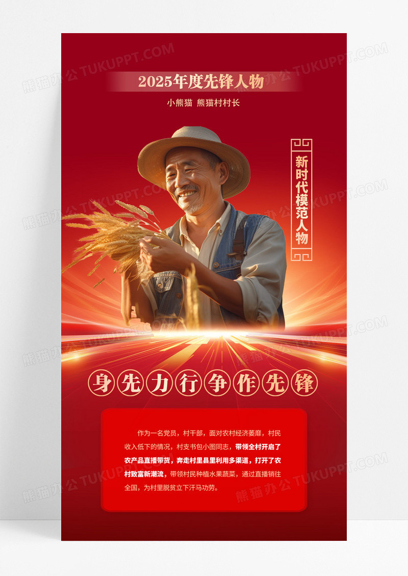 红色简约2025年度先锋人物介绍新时代模范人物介绍
